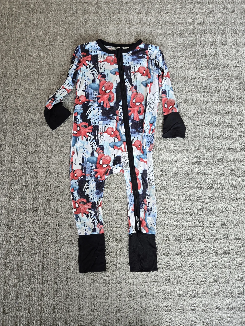 Kids Red Spider-Print One-Piece Convertible Pajamas